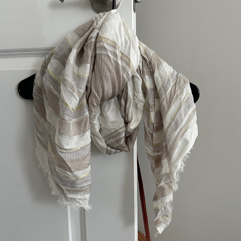 Striped Beige and White Scarf